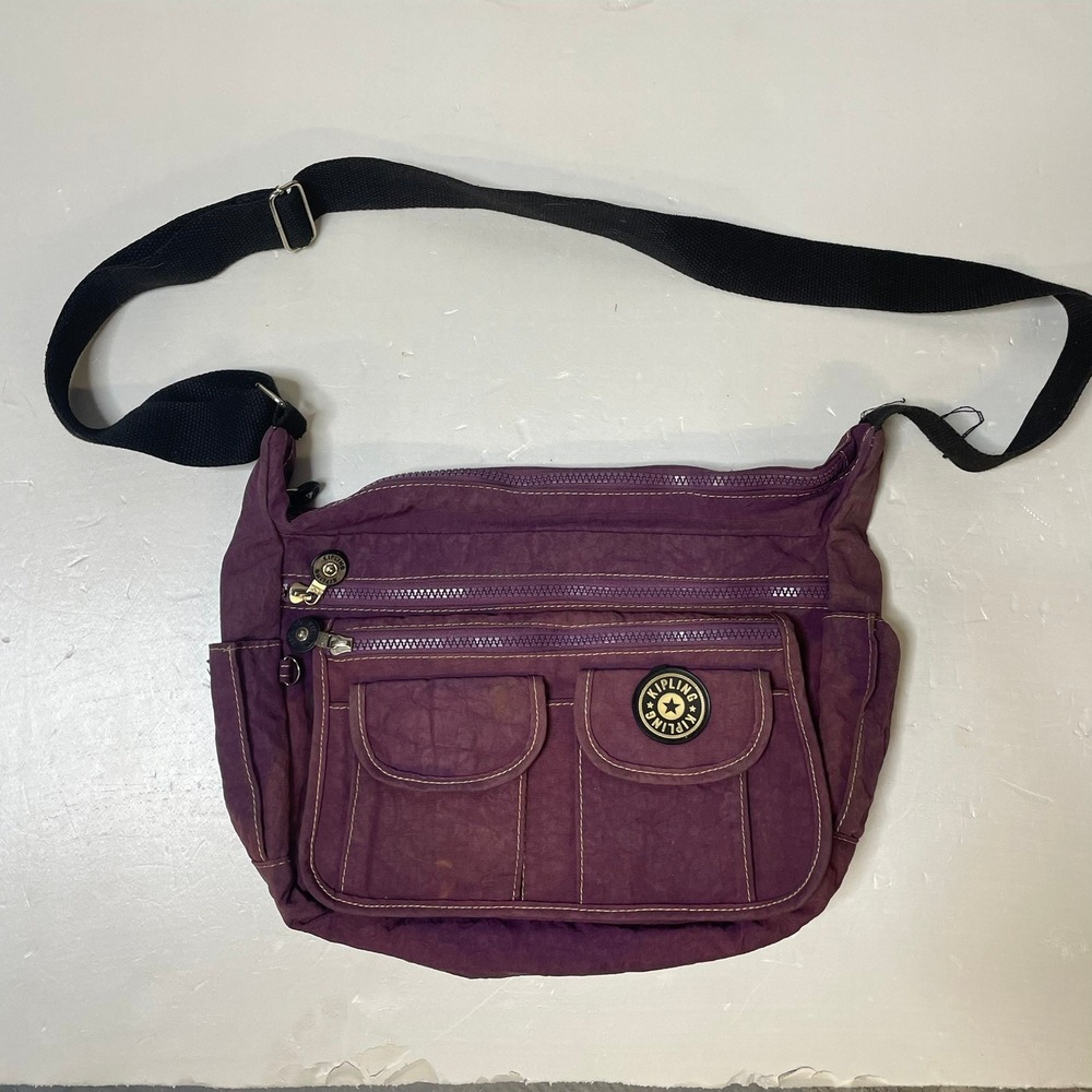 Kipling Crossbody Bag Womens Medium Purple Nylon Multi-Pocket Travel Purse